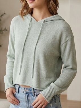 GARAGE Light Sage Knit Hoodie for Women - Casual Pullover! S